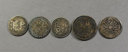 GEORGE I SILVER SIXPENCE 1723 with SSs and Cs (showing wear); GEORGE III SILVER SHILLING 1820 (