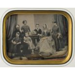 MID NINETEENTH CENTURY SLIGHTLY TINTED DAGUERREOTYPE OF A FAMILY contained in original glazed