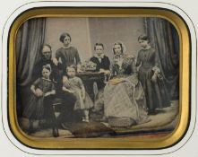 MID NINETEENTH CENTURY SLIGHTLY TINTED DAGUERREOTYPE OF A FAMILY contained in original glazed