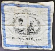 EARLY 20th CENTURY PRINTED COTTON SOUVENIR HANDKERCHIEF VISIT OF KING EDWARD & QUEEN ALEXANDRA TO