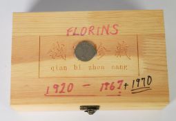 Wooden box containing Florins, 1920 – 1970 (incl 27 pre '47 examples)