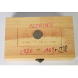 Wooden box containing Florins, 1920 – 1970 (incl 27 pre '47 examples)