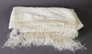 LADY'S CREAM FABRIC SHAWL with cream silk floral embroidered decoration, silk crochet work and