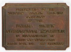 SMALL OBLONG BRONZE PLAQUE RELATING TO THE 1915 PANAMA PACIFIC INTERNATIONAL EXPOSITION, Presented