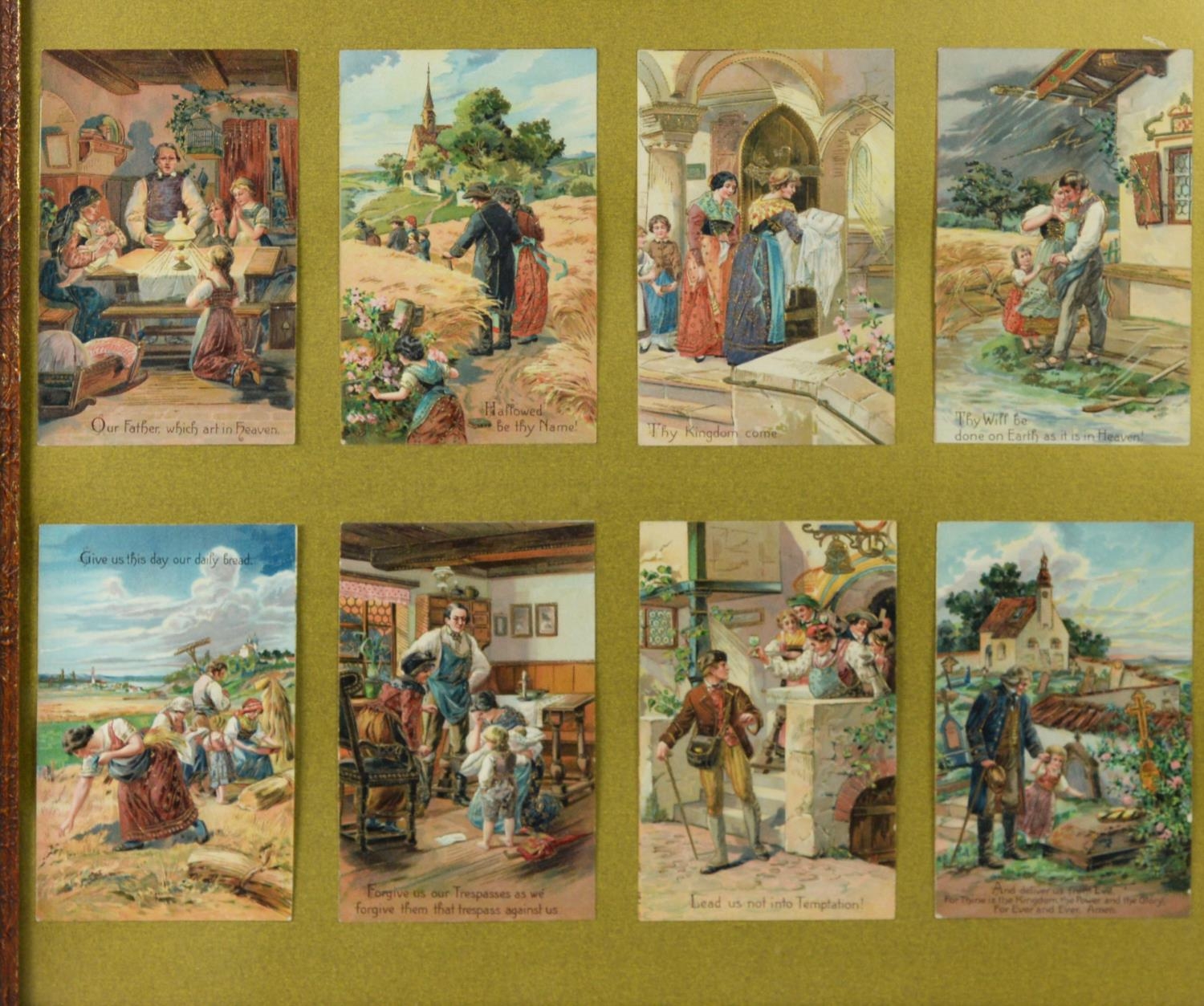FRAMED SET OF EIGHT EARLY TWENTIETH CENTURY CHROMOLITHOGRAPHED 'LORDS PRAYER' POSTCARDS, ALSO a - Image 4 of 4
