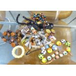 GROUP OF 1980's AND LATER PLASTIC JEWELLERY TO INCLUDE; LICORICE ALLSORTS NECKLACE, FAUX AMBER AND