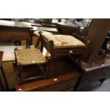 EDWARDIAN MAHOGANY PIANO STOOL (A.F.) AND AN OAK STRING TOP STOOL (2)