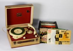 GRAMETTE, CIRCA 1960s, MAINS ELECTRIC PORTABLE RECORD PLAYER, interior with cream plastic pick-up