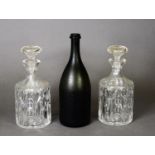 PAIR OF ART DECO LEAD CRYSTAL DECANTERS, in the manner of Stuart, with mushroom shaped stoppers,