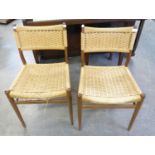 A PAIR OF SINGLE CHAIRS WITH RUSH BACKS AND SEATS