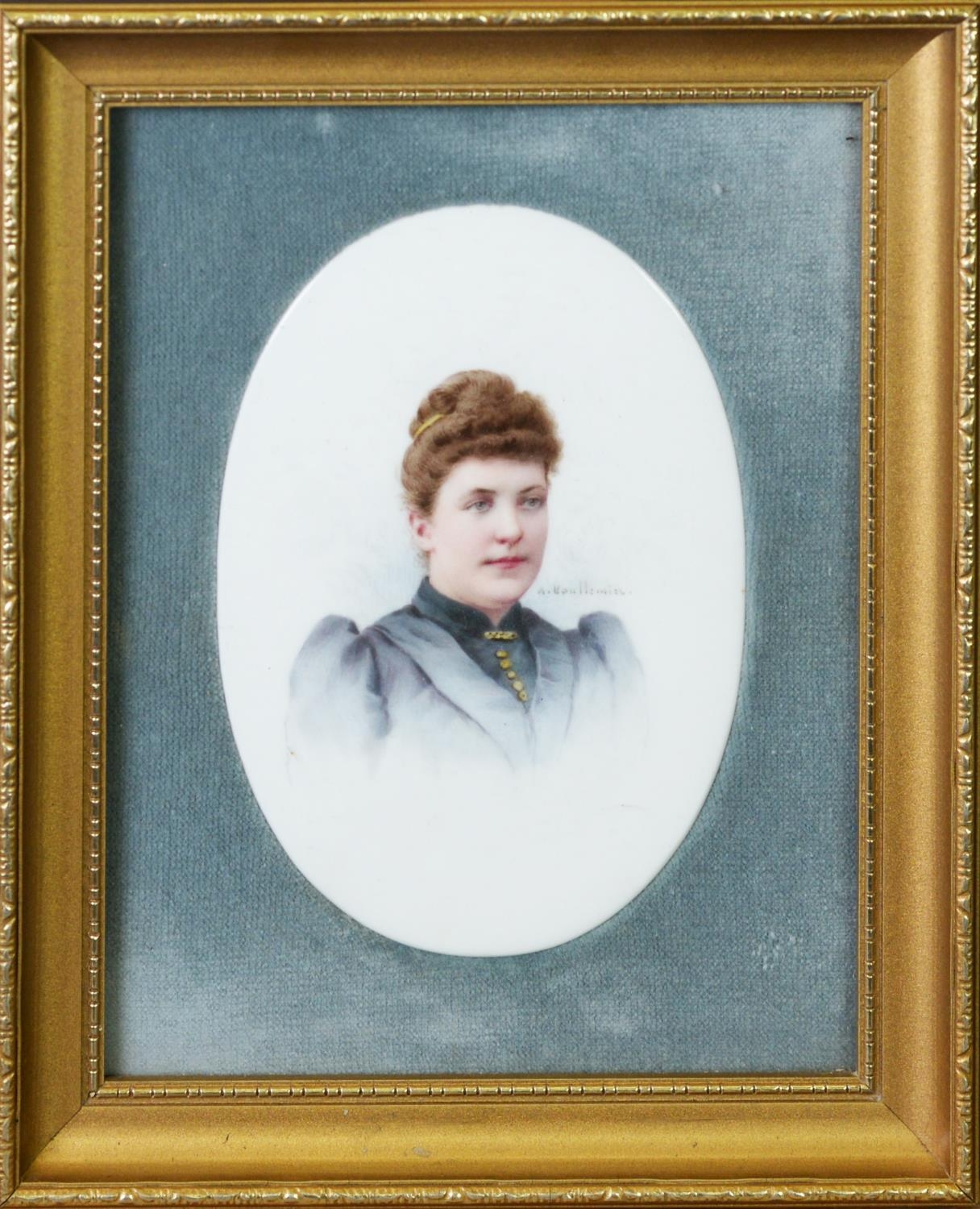 A LATE 19TH CENTURY GERMAN PORCELAIN PLAQUE BY ANNE NICOLE VOULLEMIER, depicting a governess, signed - Image 2 of 2