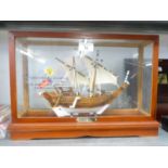 SCHOONER IN WOODEN GLAZED FRAME