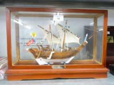 SCHOONER IN WOODEN GLAZED FRAME