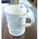 A MODERN LEEDS CREAM WARE QUART MUG, WITH REEDED DOUBLE STRAP HANDLE