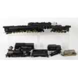 HO GAUGE, USA, THREE UNBOXED STEAM LOCOMOTIVES WITH TENDERS, and a SMALL QUANTITY OF SMALLER GAUGE