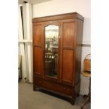 MAHOGANY INLAID SINGLE MIRROR DOOR WARDROBE, WITH DRAWER BELOW AND A LOW OAK 2 DRAWER CHEST (2)