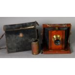 EARLY 20TH CENTURY MAHOGANY FIELD CAMERA, with detachable objective lens, plus a selection of