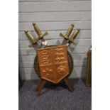 TWO MODERN REPRODUCTION CROSSED SWORDS AND SHIELD WALL PLAQUES, (2)