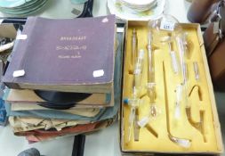 BOXED GLASS CHEMISTRY SET, PAIR OF PLASTER ORNAMENTAL FIGURES, BROADCAST RECORD ALBUM, ABACUS AND