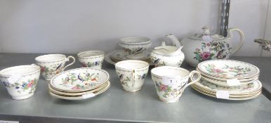 AYNSLEY 'PEMBROKE' PATTERN PART TEA SERVICE, INCLUDING; TEAPOT, MILK JUG, SUGAR BOWL, SANDWICH