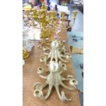 A PAIR OF GOLD COLOURED RESIN OCTOPUS CANDELABRUM, A GARNITURE OF THREE NATURALISTIC ORGANIC