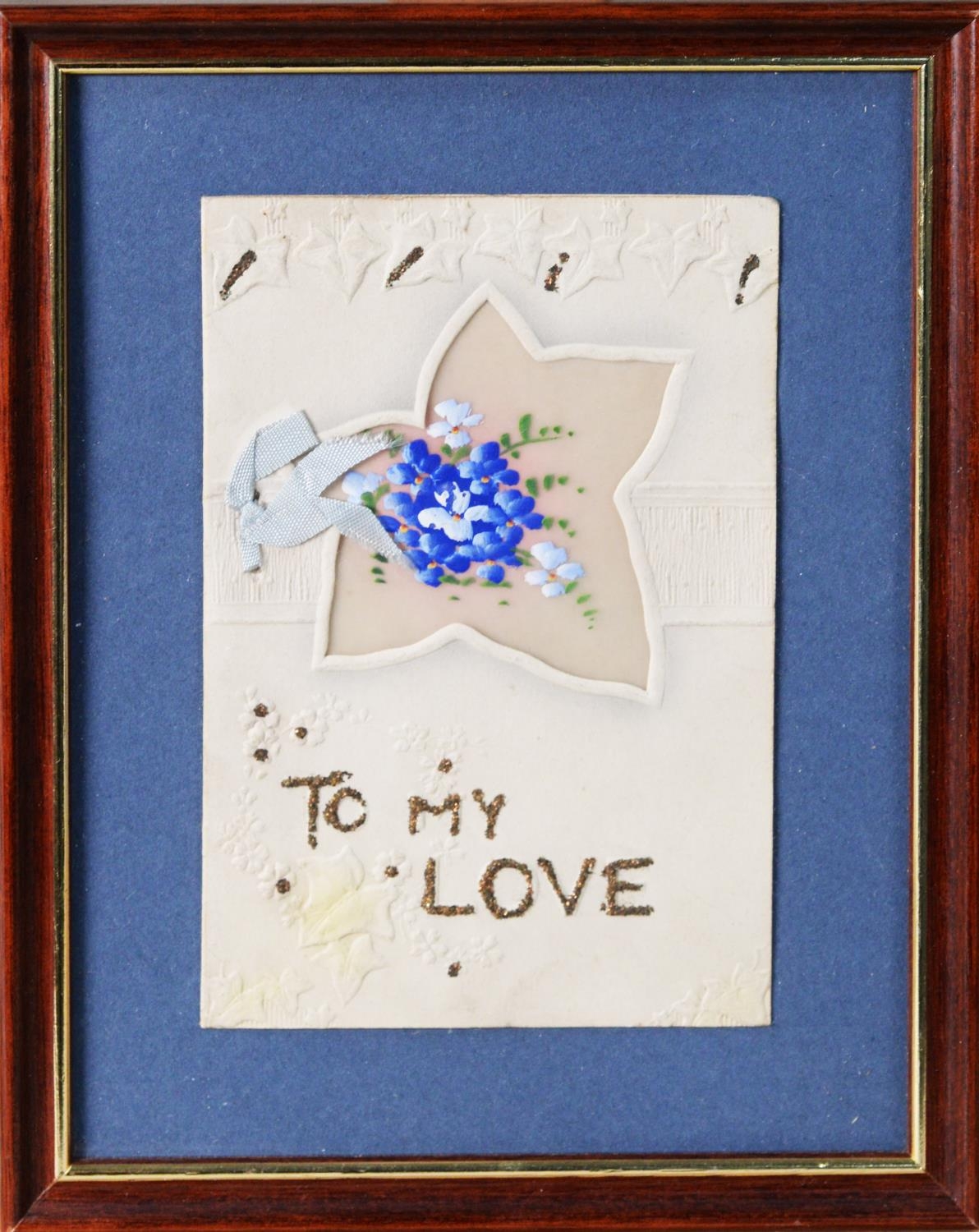 SEVEN EARLY 20th CENTURY VALENTINE AND OTHER SENTIMENTAL CARDS, with hand-painted or embroidered - Image 2 of 10