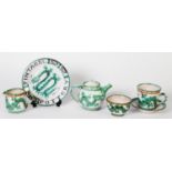 VINTAGE TINTAGEL STUDIO POTTERY BACHELORS TEA SET OF FIVE PIECES, simple painted design of a green