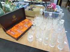 QUANTITY OF LEAD CRYSTAL GLASSES AND DECANTERS, TO INCLUDE; SET OF SIX WEBB DRINKING GLASSES IN BOX