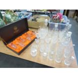 QUANTITY OF LEAD CRYSTAL GLASSES AND DECANTERS, TO INCLUDE; SET OF SIX WEBB DRINKING GLASSES IN BOX