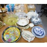 CHINA AND GLASSWARE TO INCLUDE; 'IRIS' BURSLEM TWO HANDLED TUREEN AND COVER, ANOTHER BLUE AND