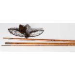 VINTAGE BUILT CANE THREE-PIECE FLY FISHING ROD, bears indistinct label - Colburn? Edingburgh -