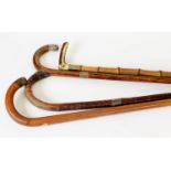 THREE VARIOUS BENTWOOD AND SILVER MOUNTED TRADITIONAL SHAPE WALKING STICKS, varying conditions and a