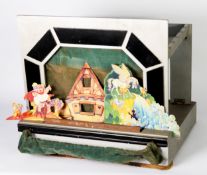 LINES BROTHERS LTD TRI-ANG PRINTED CARDBOARD AND PAINTED WOOD CHILD'S THEATRE, in well used/playworn