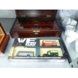 A WOODEN CASED SET OF SIX MATCHBOX 'MODELS OF YESTERYEAR' AND A BOXED SET OF THE THREE 'V.E. DAY