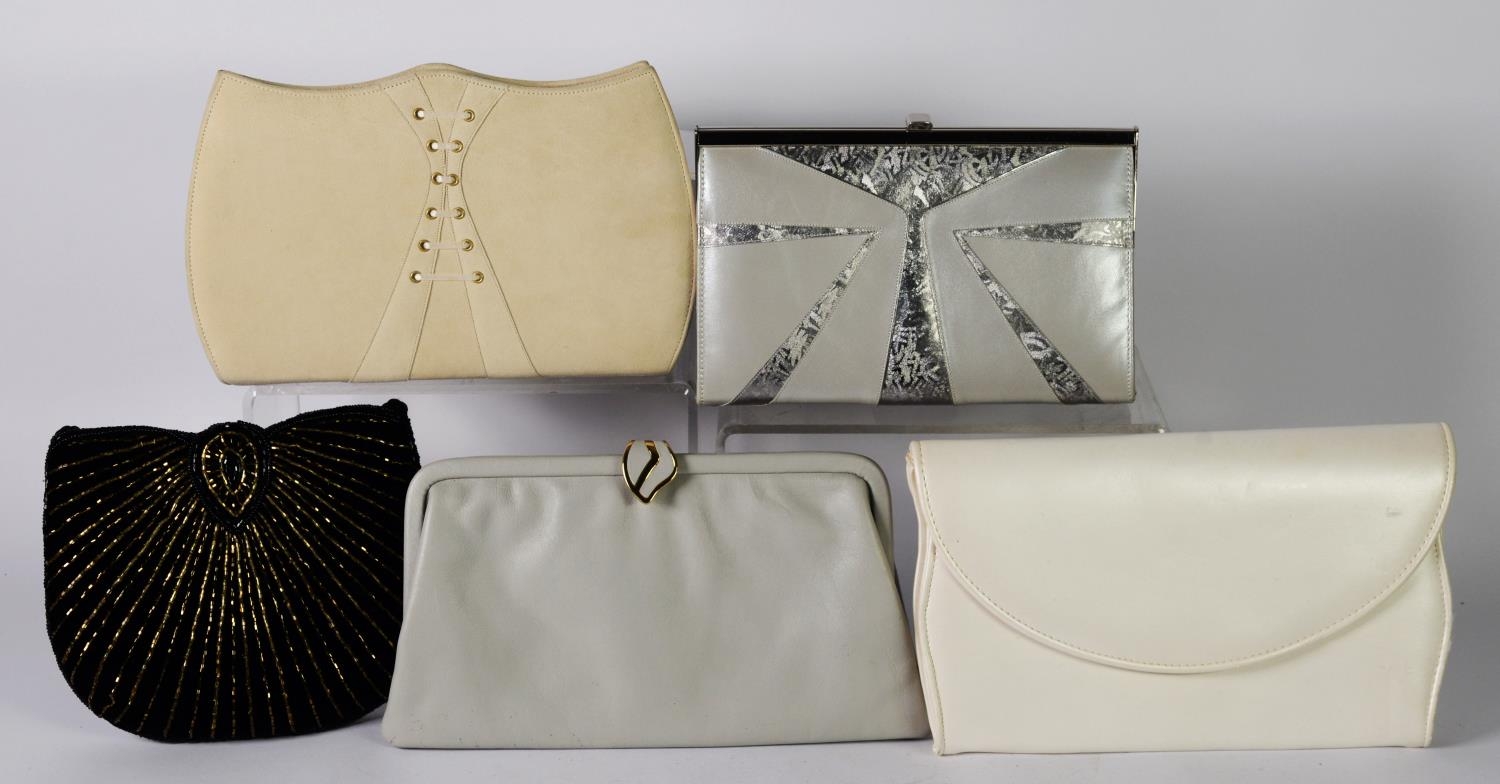 GINA (LONDON) CALF-SKIN LADY'S CLUTCH BAG AND ANOTHER BY SAME MAKER, ALSO THREE JANE SHILTON,