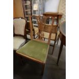 AN ANTIQUE LIGHT OAK COUNTRY CHIPPENDALE DINING CHAIR, WITH PIERCED SPLAT BACK, DROP-IN SEAT,
