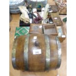 VINTAGE SPIRIT BARREL, TOGETHER WITH A CASE OF COSTUME JEWELLERY, WRITING EQUIPMENT PLUS VINTAGE