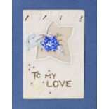 SEVEN EARLY 20th CENTURY VALENTINE AND OTHER SENTIMENTAL CARDS, with hand-painted or embroidered