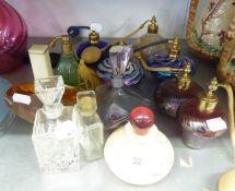 COLLECTION OF GLASS AND LEAD CRYSTAL SCENE BOTTLES AND PERFUME ATOMISERS, ROYAL BRIERLEY