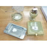 S.S. POLONIA ASHTRAY, TOGETHER WITH THREE PIECES OF GREEN ONYX SMOKING PARAPHERNALIA [4]