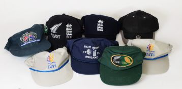 EIGHT VARIOUS CRICKET AND OTHER WORLDWIDE TOUR SOUVENIR BASEBALL TYPE CAPS, includes ECB - v - New