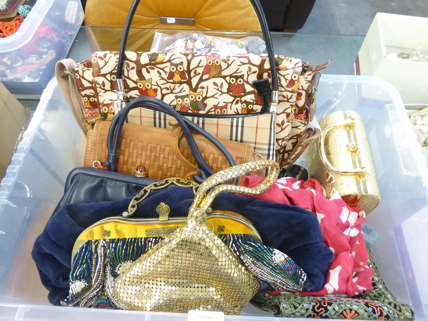 A SMALL COLLECTION OF 1960's AND LATER LADY'S HANDBAGS, INCLUDING; BEADWORK, EMBROIDERY, LEATHER AND