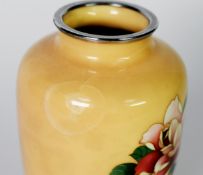 ANDO, JAPANESE SILVER WIRE CLOISONNÉ VASE, of high shouldered form, decorated in colours with pink