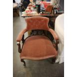 EDWARDIAN DARK MAHOGANY DRAWING ROOM TUB SHAPED ARMCHAIR