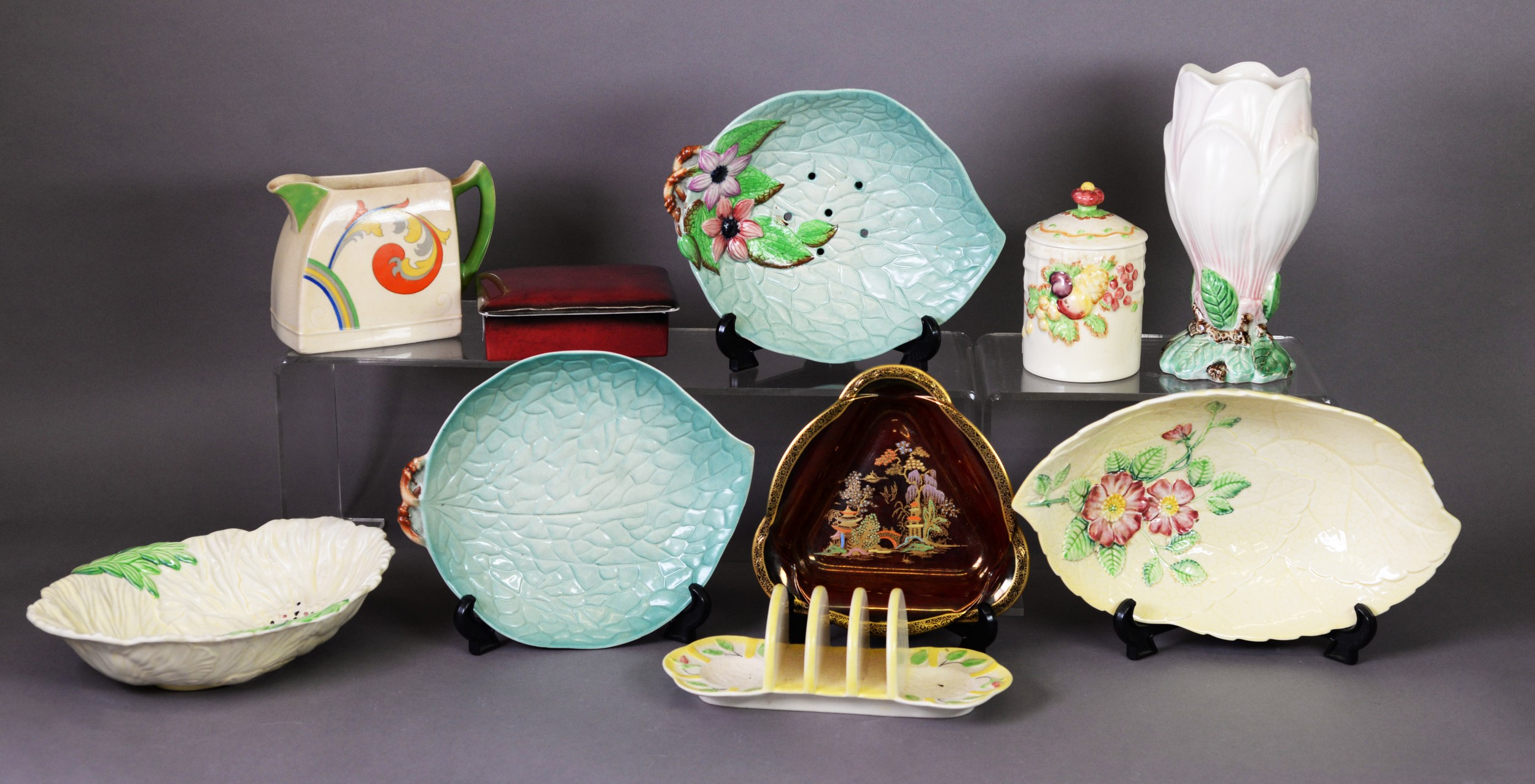 SMALL COLLECTION OF ART DECO AND LATER CERAMICS, including Carlton Ware Australian stamp
