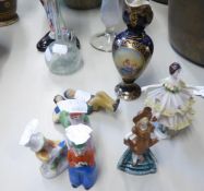 ‘VIENNA’ PORCELAIN EWER AND SIX SMALL CERAMIC FIGURES AND A DRESDEN FIGURE OF A LADY (A.F.) (8)