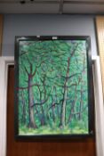 JIM FOORD (TWENTIETH/TWENTY FIRST CENTURY) OIL ON CARD 'TREE AT LESTAUBIERE' SIGNED AND TITLED TO