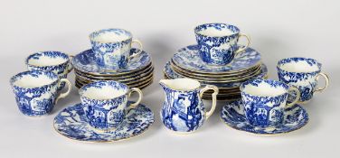 ROYAL CROWN DERBY VINTAGE BLUE AND WHITE CHINA TEA WARES, in the oriental girl on balcony pattern,