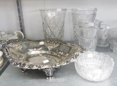 TWO LARGE CUT LEAD CRYSTAL TRUMPET CASES, A SMALLER HOBNAIL EXAMPLE, A GOOD BOHEMIAN CUT CRYSTAL