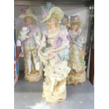 DECO BISQUE FIGURES, LADY WITH DOVE ON HER ARM, GENTLEMAN WITH DOVE ON HIS ARM, ALSO LADY AND